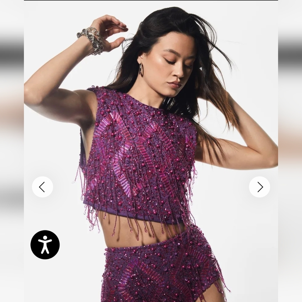 Nasty Gal Purple Beaded Fringe Crop Tank Top